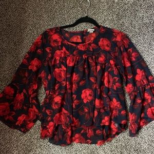 Navy and Red floral blouse